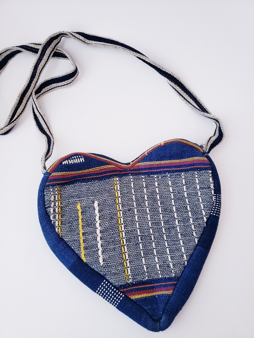 Vintage Handmade Blue Cotton Heart Shaped Crossbody Bag